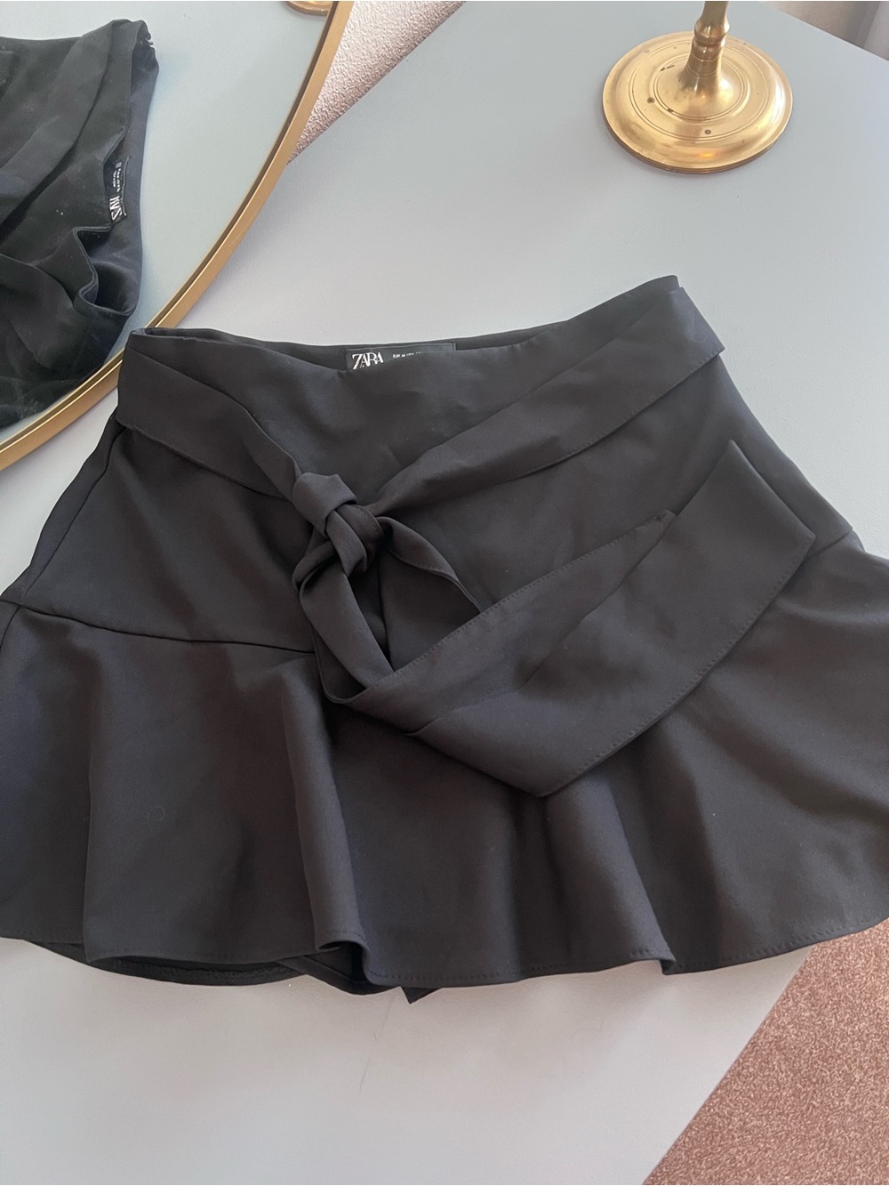 Zara Black Tie-Waist Ruffle Skort